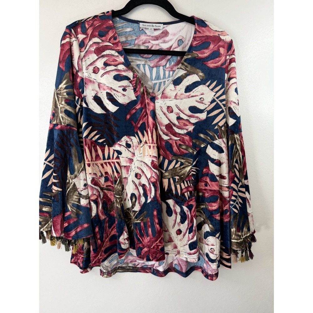 See‎ & Be Seen V Neck Hippie Boho Top W Bell Tassel Sleeves Size S